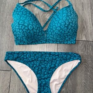 Teal Leopard Print Bikini Set
